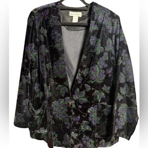 Vintage Jeri Marque Black Floral Velvet Blazer